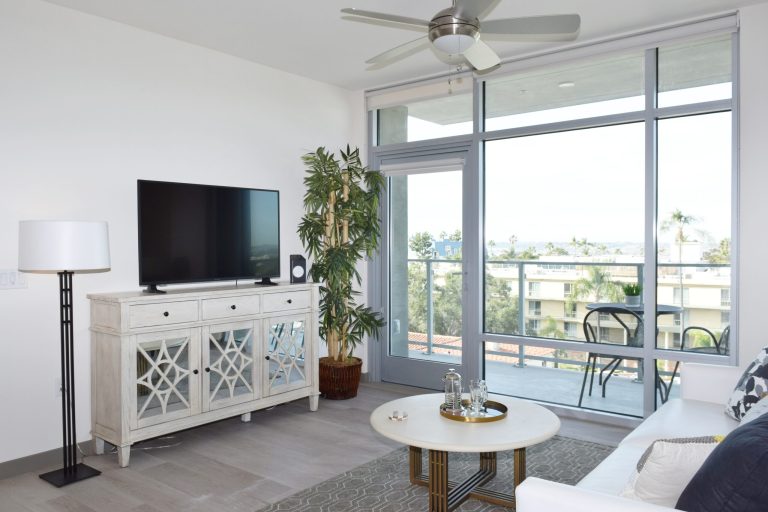 Modern apartment living room at Strauss on Fifth managed by Strat Property Management