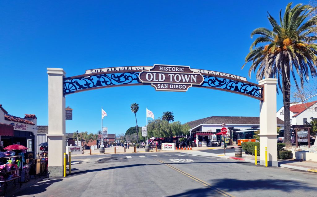 San Diego, California, United States - February 24, 2025: San Diego Old Town gateway sign